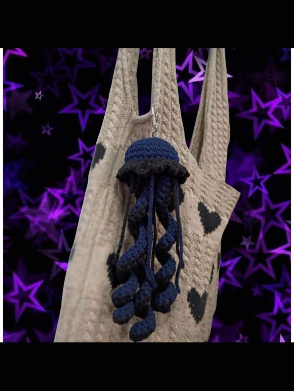 1pc Handmade Crochet Jellyfish Bag Charm in Navy and Black